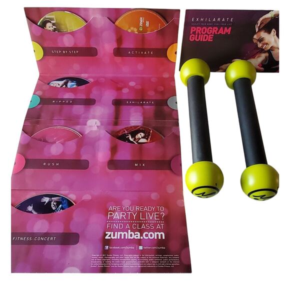 ZUMBA Fitness Exhilarate Body Fitness System 6 DVD Set + Toning Sticks + Guide - Picture 1 of 7